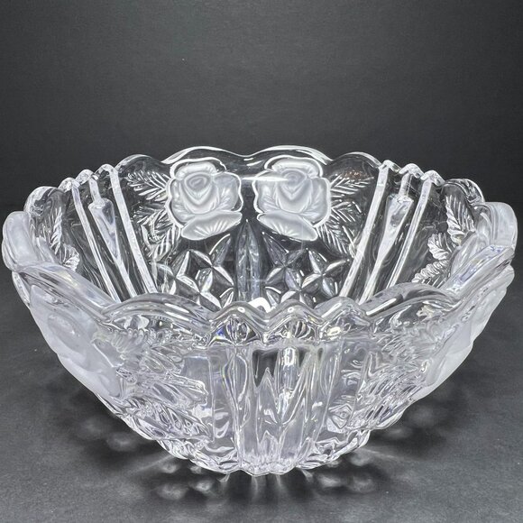 Vintage Anna Hutte Bleikristall Lead Crystal Etched Rose Candy Bowl Dish w/ Lid - Picture 8 of 9
